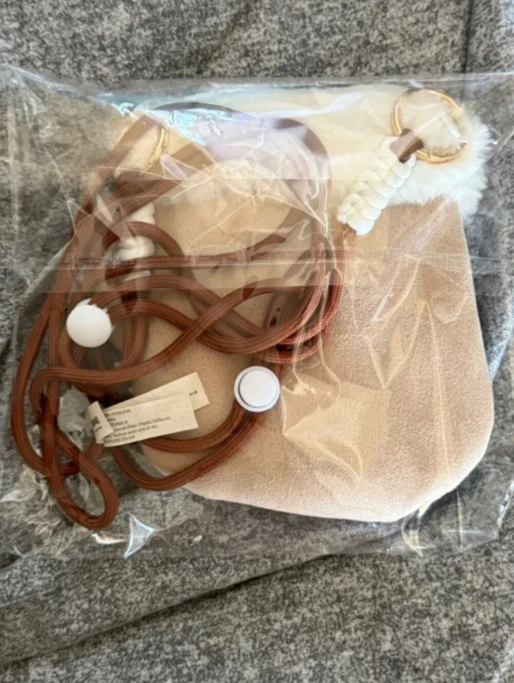 Baby Three Pouch Brown Suede Bungee Cord Crossbody With Sparkle Eyes